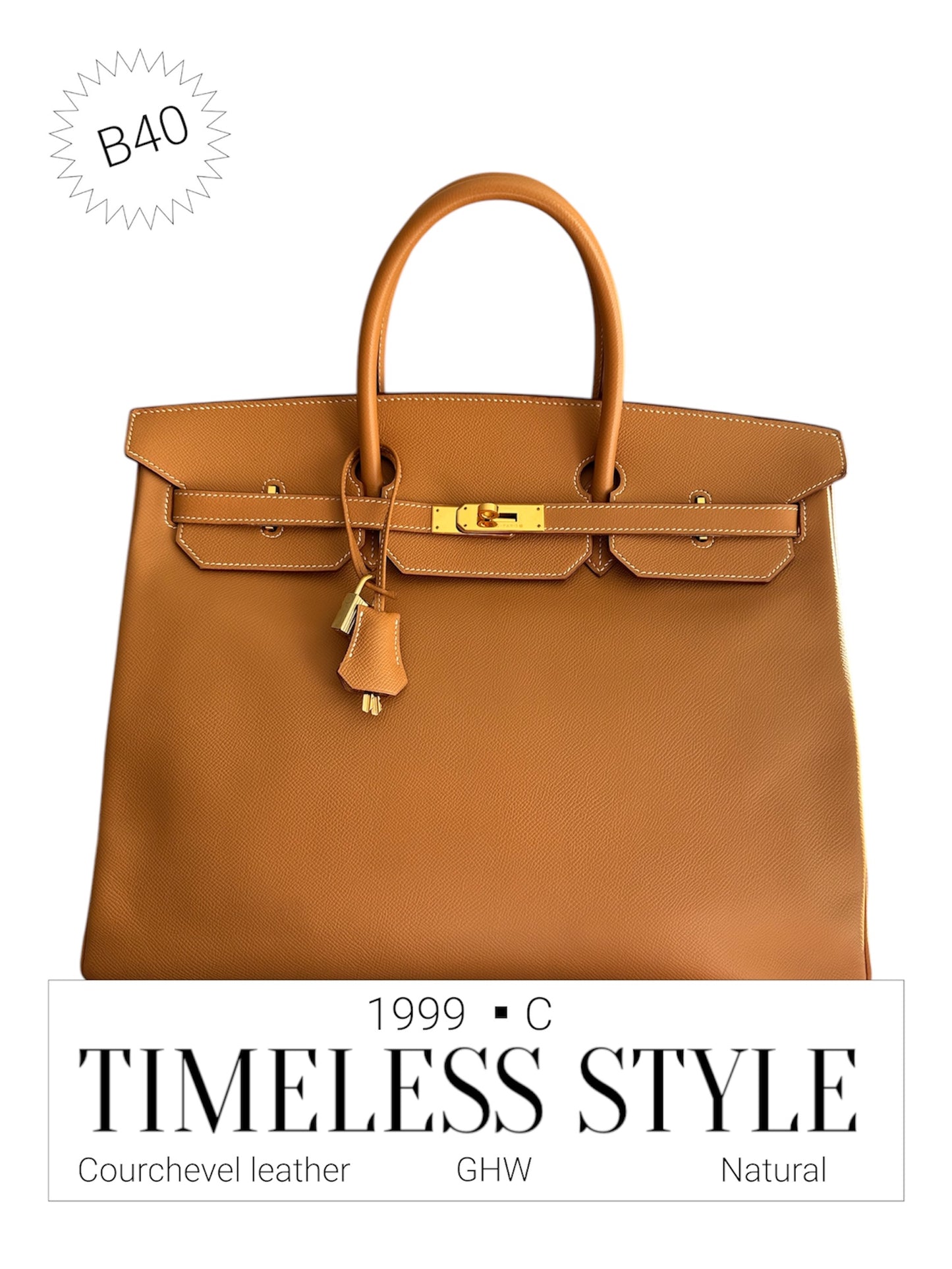 Hermes Birkin 40 Courchevel leather Natural □C