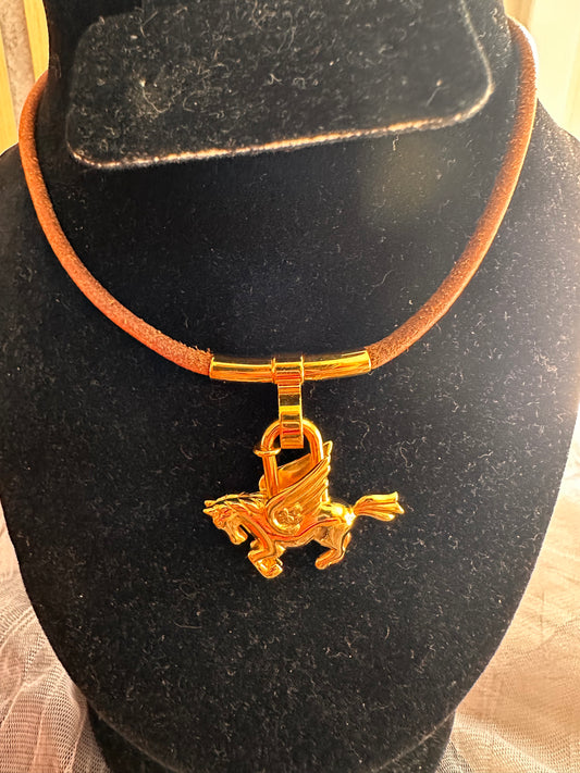 Hermes Pegasus charm with necklace