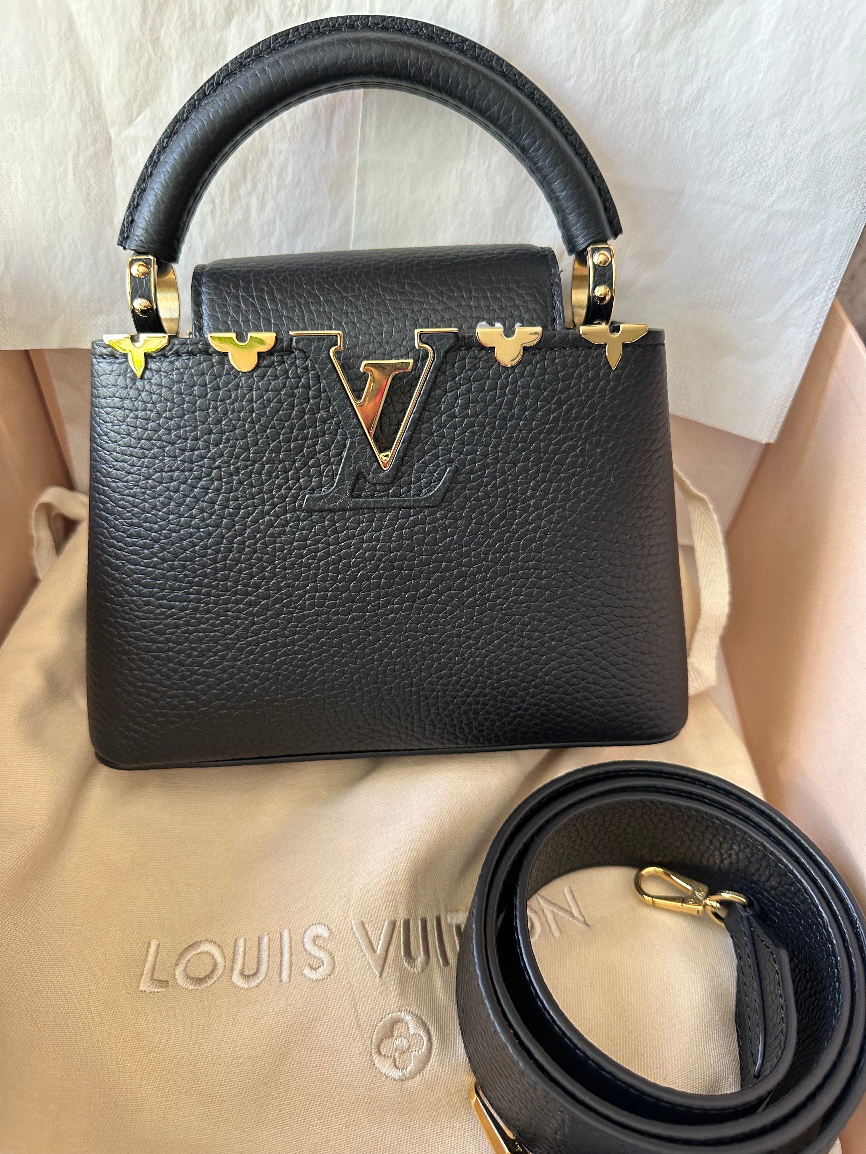 Louis Vuitton Taurillon Embellished Flower Crown Capucines Mini Black ...