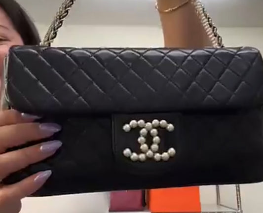 Chanel rare single flap with pearls