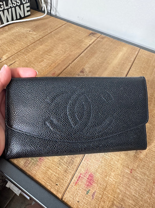 Chanel wallet double flap caviar leather