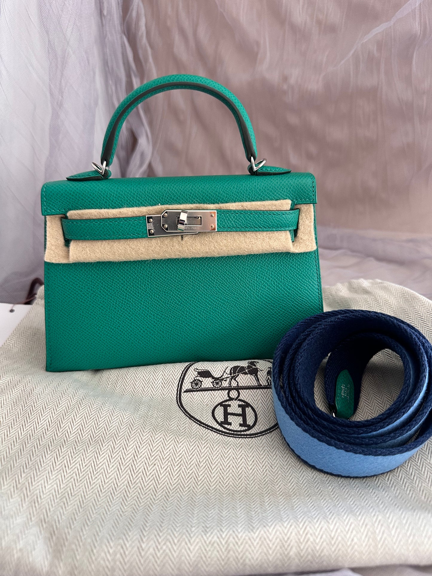 Hermes Vert Jade Mini Kelly Epsom Sellier Palladium Hardware