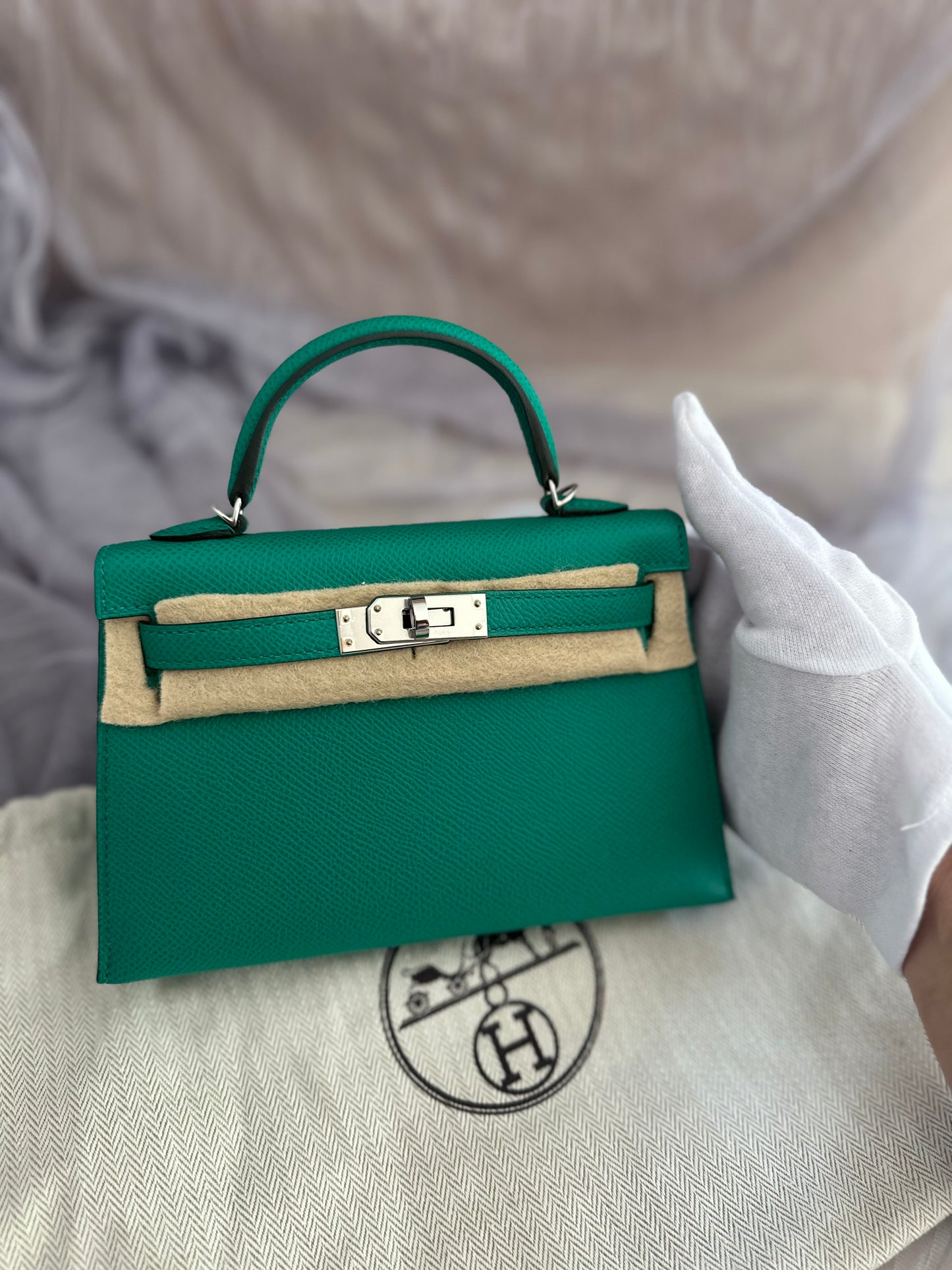 Hermes Vert Jade Mini Kelly Epsom Sellier Palladium Hardware