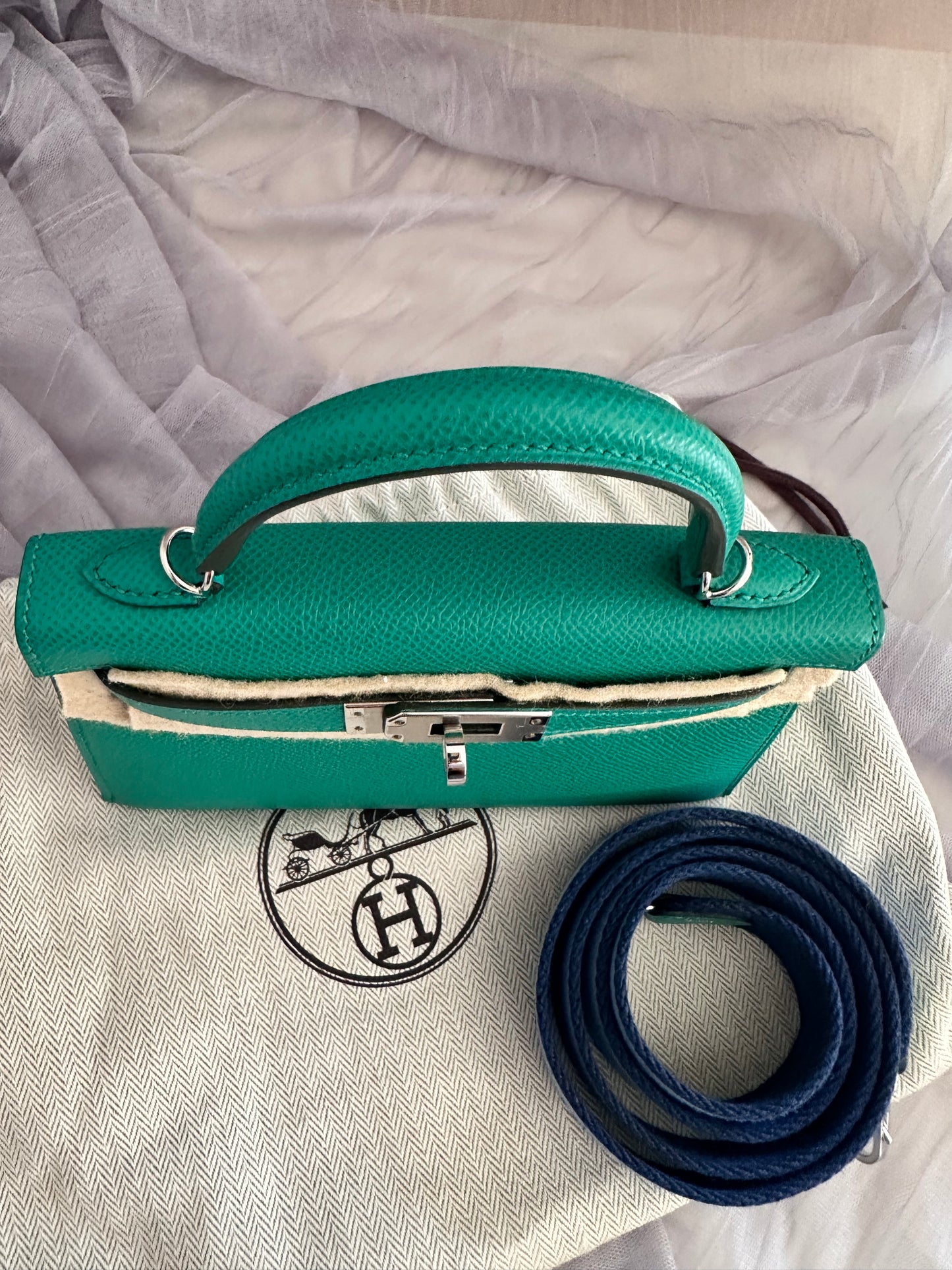 Hermes Vert Jade Mini Kelly Epsom Sellier Palladium Hardware