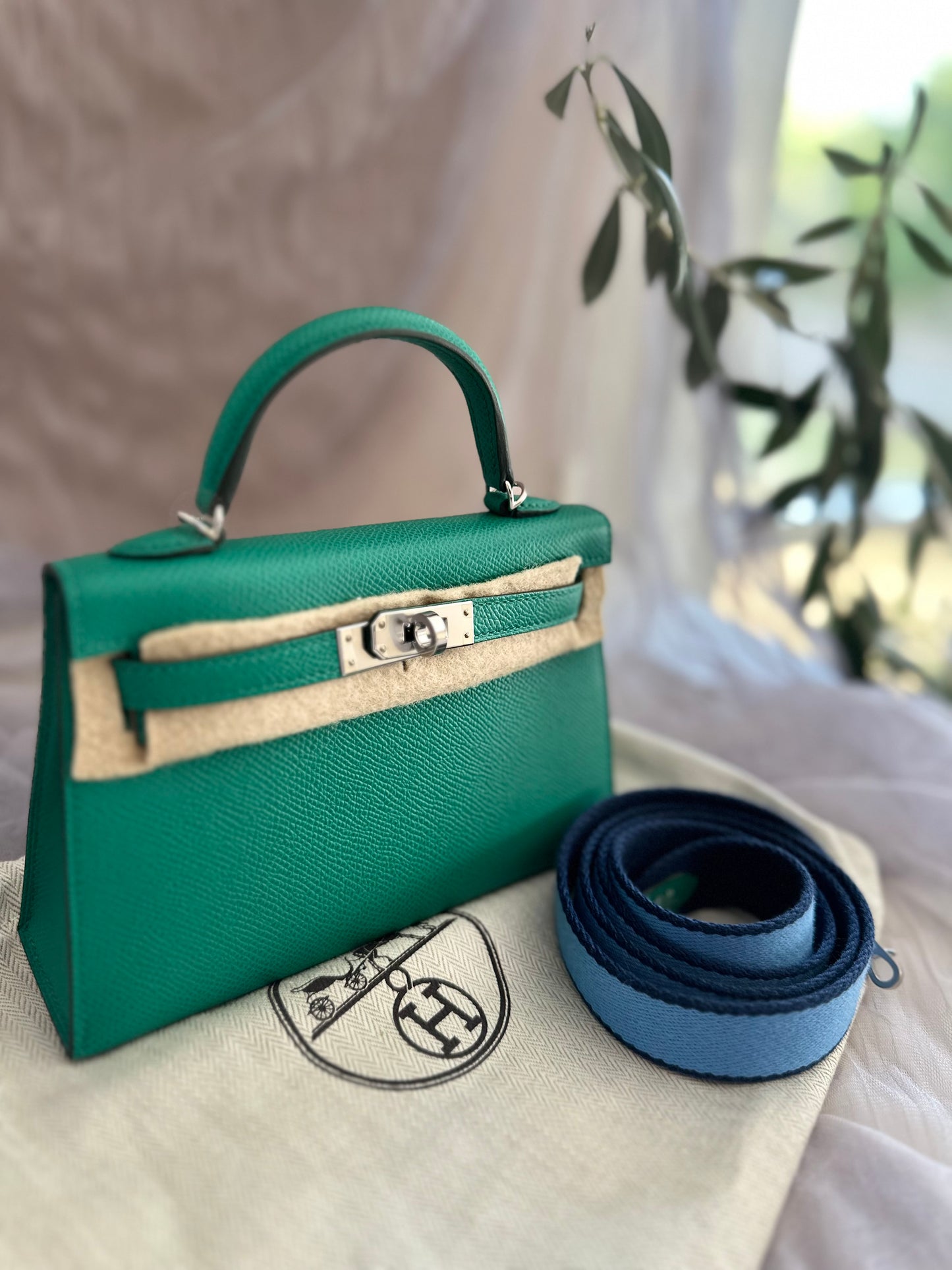 Hermes Vert Jade Mini Kelly Epsom Sellier Palladium Hardware