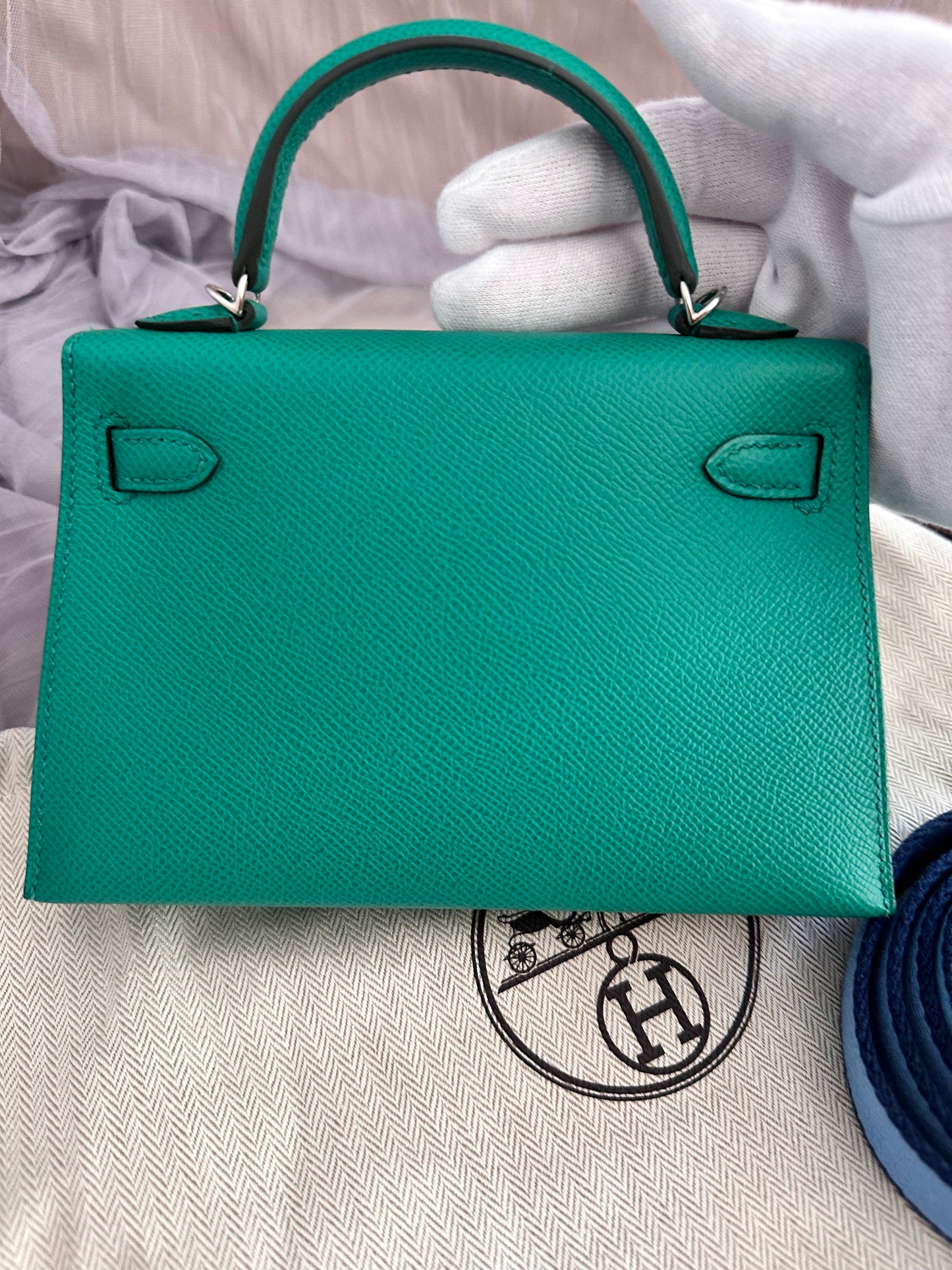 Hermes Vert Jade Mini Kelly Epsom Sellier Palladium Hardware