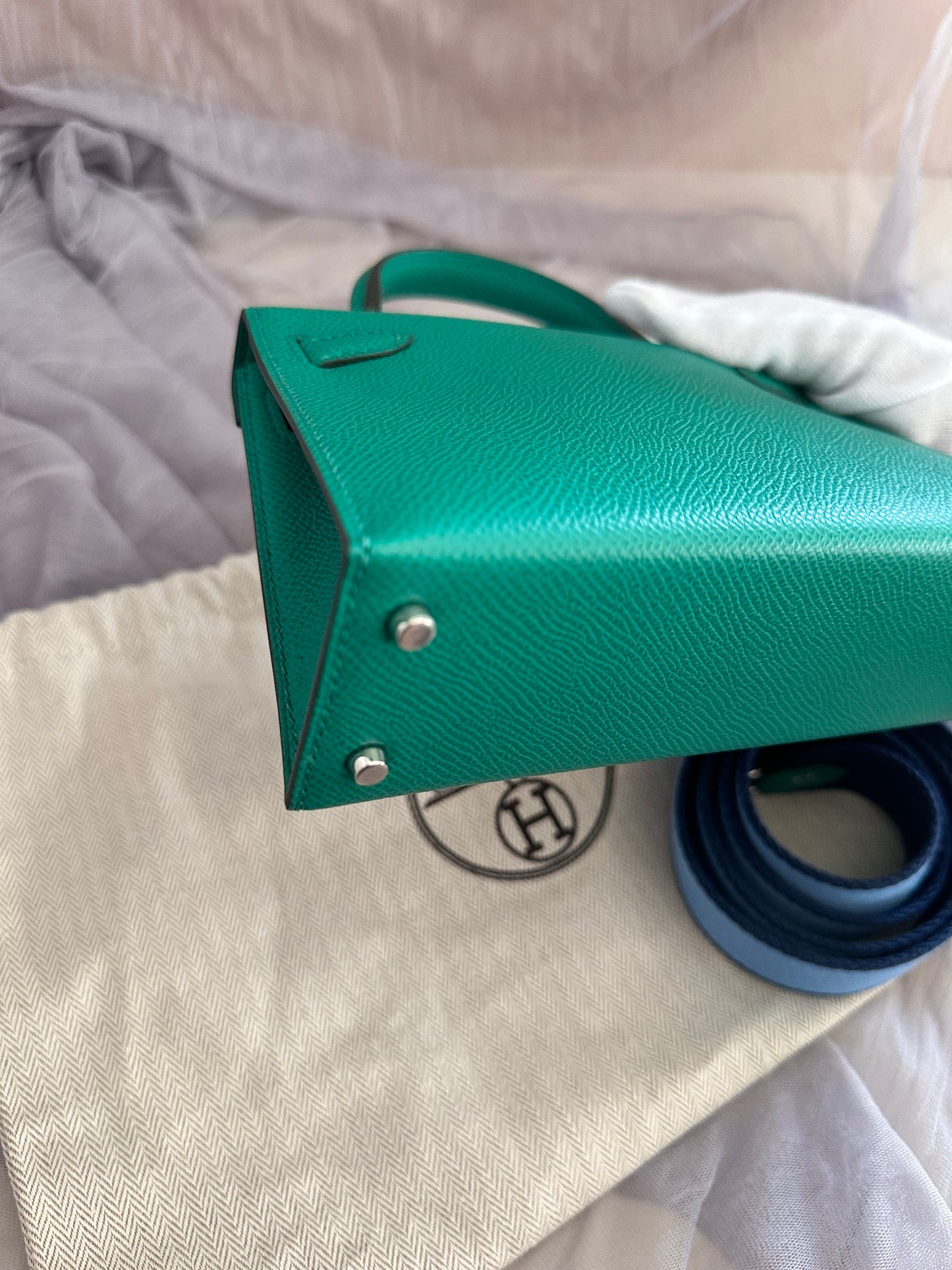 Hermes Vert Jade Mini Kelly Epsom Sellier Palladium Hardware