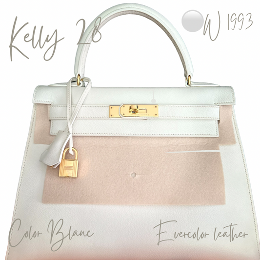 Hermes Kelly 28 Blanc Evergrain GHW